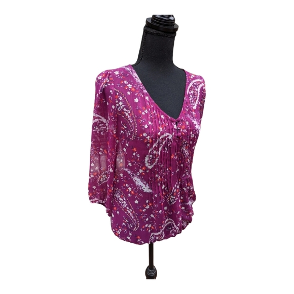 St. John's Bay Long Sleeve Plum Paisley Sheer Blouson Size - M - Picture 6 of 9